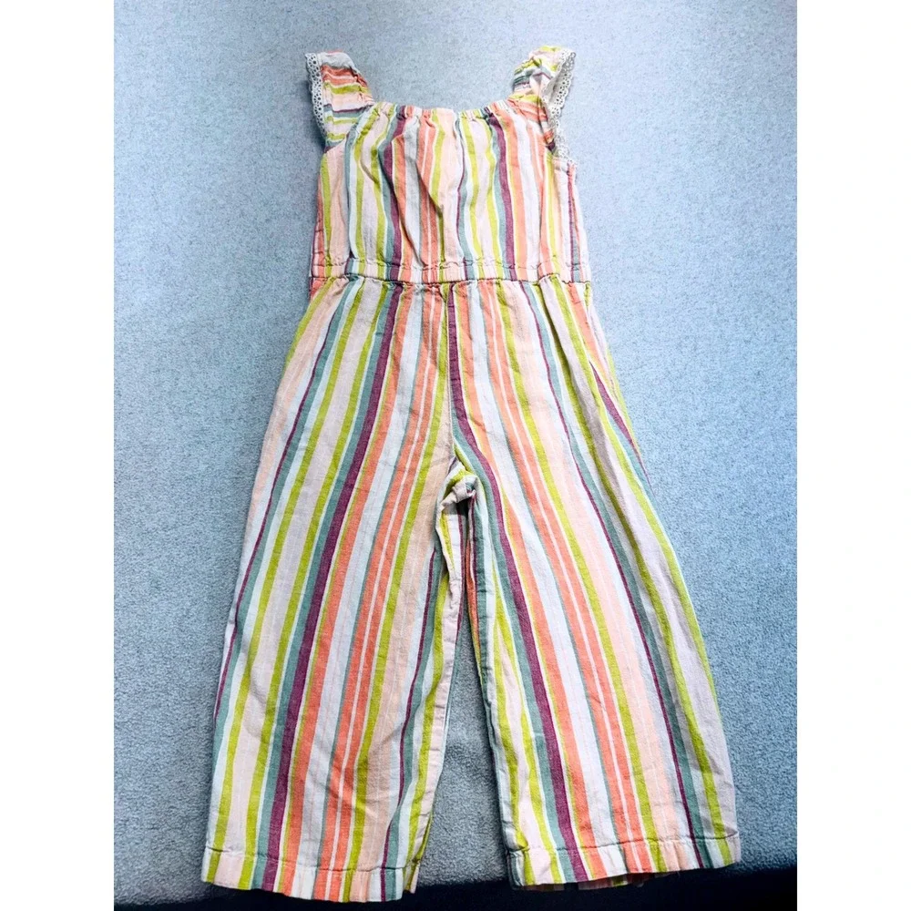 Carter's Girls 5T Striped Jumpsuit Rainbow Linen Blend Ruffle Sleeveless Romper